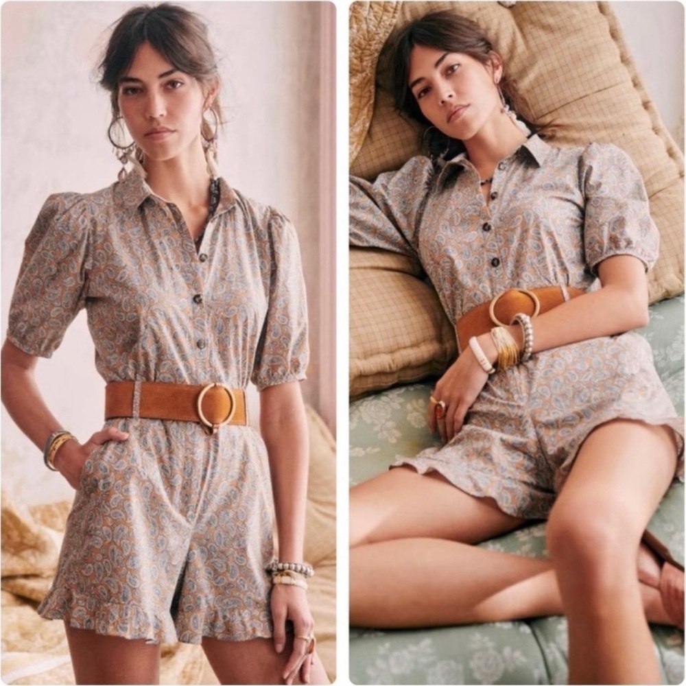 SEZANE Lola Paisley Short Sleeve Playsuit Sz 42
